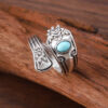 oly-a5bf57acdce10640c8f2009e02207e69 Wholesale Antique Silver Turquoise Carved Open Adjustable Ring Boho Unisex Zinc Alloy Fashion Accessory For Everyday Wear