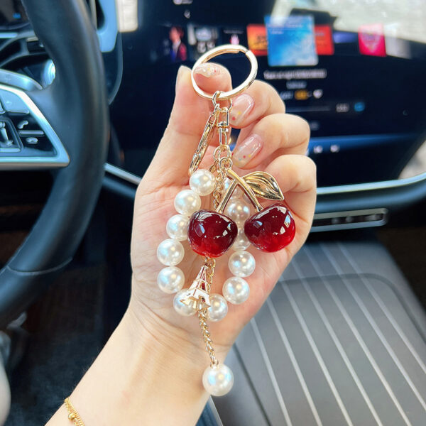 Wholesale Chic Cherry Keychain Bag Charm With Pearl Trim Gradient Red Acrylic Car Key Accessory For Gift And Resale