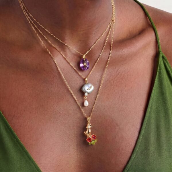 oly-a6178bea50c857236757b79d81d33a54 Wholesale Blue Heart Jellyfish Crescent Moon Flower Amethyst Gold Plated Copper Necklace Trendy Jewelry Accessory For Boutique Resale