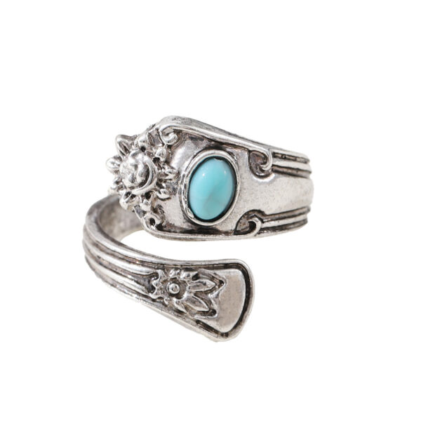 oly-a674d3e329d9cf31bc730b6b0e38f302 Wholesale Antique Silver Turquoise Carved Open Adjustable Ring Boho Unisex Zinc Alloy Fashion Accessory For Everyday Wear