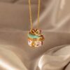 oly-a682ea0f4f15023eea656d3f8dee56b7 Wholesale Gift Box Shape Pendant Necklace With Bow Painted Decorative Design Chic Jewelry Accessory For Mom