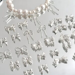 Wholesale Chic Silver Alloy Bow Loose Beads, Color-Plated DIY Jewelry Craft Supply for Bracelet Necklace Making, Boutique Resale