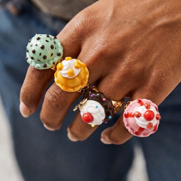 oly-a6b7f688a0b75f0d87d704d06f51d28d Wholesale Copper Electroplated Open Ice Cream Dessert Ring Mango Blueberry Chocolate Design Trendy Jewelry Accessory For Everyday Wear
