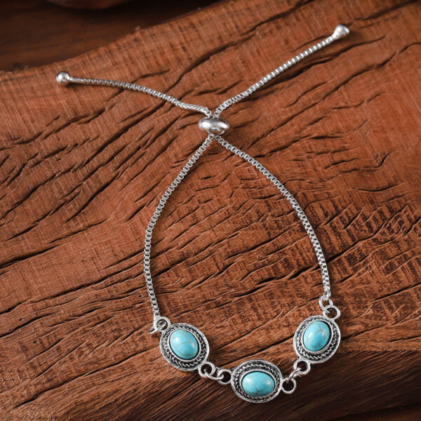 oly-a6d157ce7f86cfa0e405dc9156c82077 Wholesale Zinc Alloy Turquoise Oval Adjustable Bracelet Ethnic Ancient Silver Jewelry Accessory For Women Everyday Wear Gift