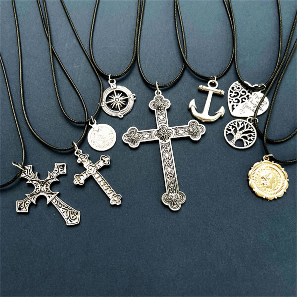 oly-a799685f328204a415a4e74bacea0795 Wholesale Retro Geometric Cross Pendant Necklace Alloy Wax Rope Chain Chic Jewelry Accessory