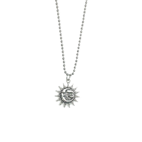 Wholesale Trendy Hip Hop Punk Sun Moon Face Pendant Necklace Antique Silver Zinc Alloy Fashion Jewelry Gift