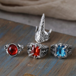 Wholesale Vintage Chinese Style Dragon Claw Ring With Eye Of Horus Design Red Zinc Alloy Electroplated Jewelry Accessory For Boutique Resale