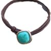 Wholesale Bohemian Turquoise Leather Pendant Necklace Geometric Alloy Charm Retro Style Jewelry Accessory Boutique Resale Gift
