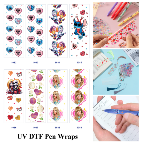 Wholesale 2/8/16pcs Seashell Floral Romantic Heart Print Pen and Bookmark Stickers UV DTF Wraps OLY Exclusive