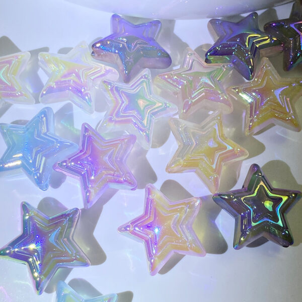 oly-a95791a8386e11c304bca37c745ac8bc Wholesale Acrylic Electroplated Loose Star Beads, UV Glow Transparent Mermaid Three-Layer Five-Pointed Star Charms for DIY Bracelet Jewelry Making