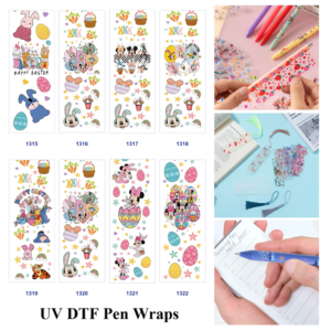 Wholesale 2/8/16pcs Cartoon Character Easter Bunny Egg Floral Treats Holiday Typography Print Pen and Bookmark Stickers UV DTF Wraps OLY Exclusive