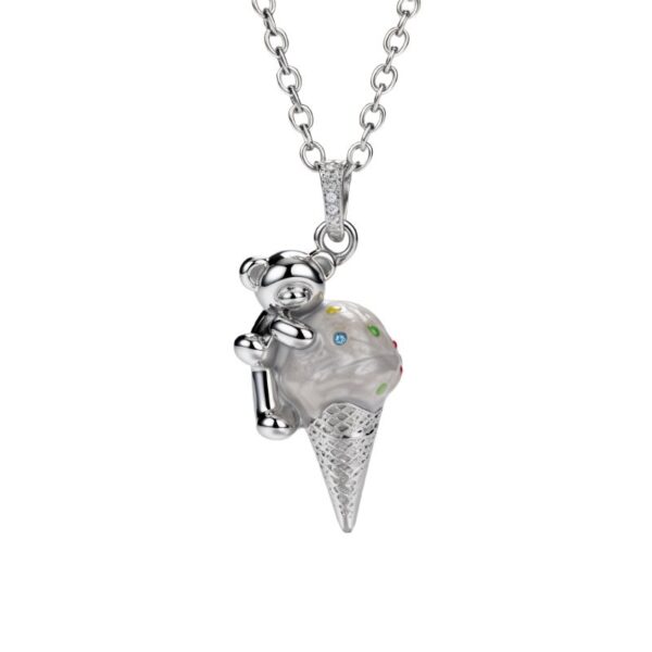 Wholesale Cute Bear Ice Cream Pendant Electroplating Copper Necklace Silver Two Tone Casual Fashion Jewelry Accessory