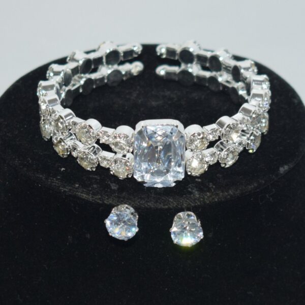 Wholesale Bridal Jewelry Set Double Row Rhinestone Choker Necklace Bracelet Earrings Silver Party Fashion Accessory