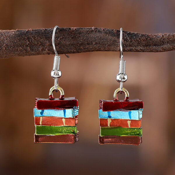 oly-aa79746e6631482bb3375b3707438976 Wholesale Retro Colorful Book Pendant Earrings Trendy 3D Charm Earrings For Casual Everyday Jewelry Accessory Gift