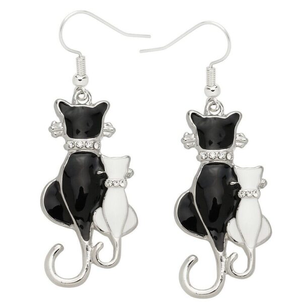 oly-ab178c344c9c77205f60ff51b3f71132 Wholesale Black And White Cat Couple Jewelry Set Necklace Brooch Earrings Zinc Alloy Electroplated Trendy Gift For Cat Lovers