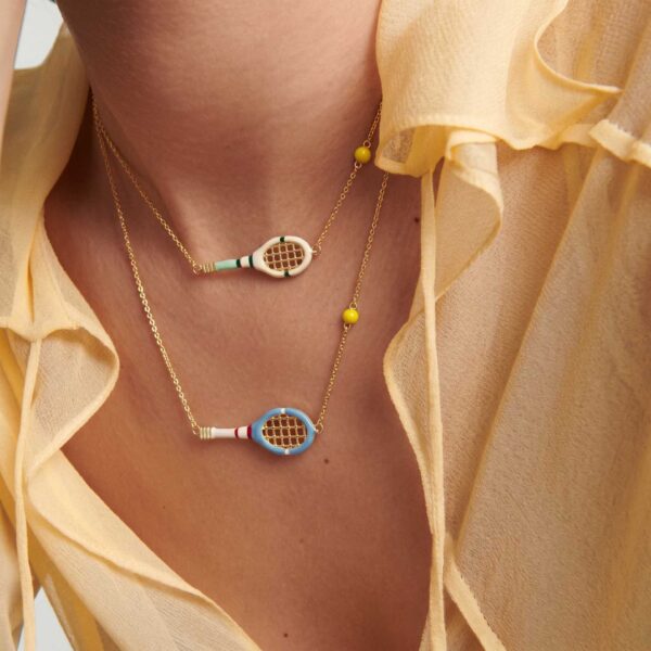 Wholesale Stainless Steel Tennis Racket Necklace Bracelet Set 18K Gold Plated Sporty Jewelry For Fans Gift