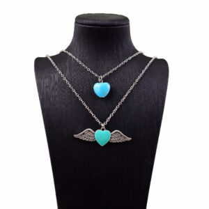 Blue and green double layer love necklace