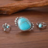 Wholesale Vintage Bohemian Turquoise Ring Set Zinc Alloy Flower Design Women S Jewelry Accessory Three Piece Set For Gift Resale
