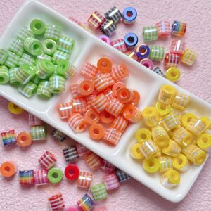 Wholesale Rainbow Stripe Cylindrical Resin Barrel Beads Electroplated Plastic Loose Beads for DIY Bracelet Jewelry Making Craft and Gift Accessory