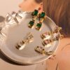 oly-ad3db98cc9be3a790b09565fb35d8ff7 Wholesale French Style Stainless Steel Electroplated And Pink Diamond Square Ear Studs Party Jewelry Accessory