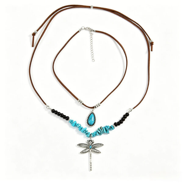 oly-adedfbacc0306d2950500a97cb5034ad Wholesale Vintage Silver Tone Bohemian Dragonfly Necklace Turquoise Inlay Double Layer Pendant Jewelry Accessory For Boutique Resale