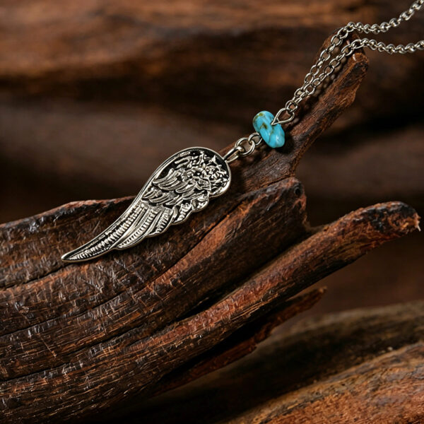 oly-ae6cb99b0c0459914038d60fdb7d1715 Wholesale Vintage Distressed Angel Wing Pendant Necklace With Green Gemstone Fashion Jewelry Accessory Gift For Women Boutique Resale