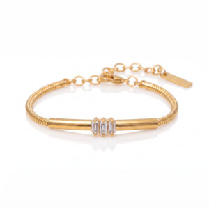 Square-cut zircon snake bone chain bracelet