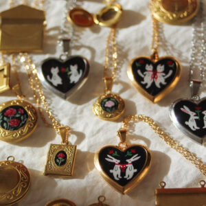 Wholesale Chic Heart Shaped Locket Necklace With Enamel Photo Album Pendant Stainless Steel ElectroplatedTone Love Rabbit Motif Fashion Jewelry Accessory