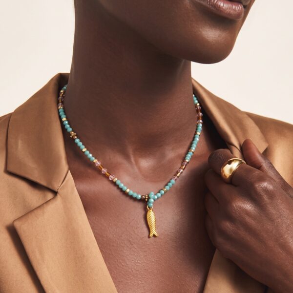 Wholesale Stylish Summer Beaded Heart Seahorse Pendant Necklace Colorful Zircon Gold Plated Copper Jewelry Accessory Gift For Women