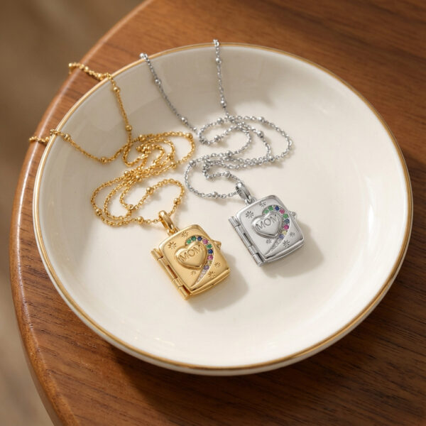 oly-aed7ab702112f2fa0304db81d78e40d7 Wholesale Boutique Copper Electroplated Heart Locket Pendant With Colorful Zircon MOM Mother S Day Gift Everyday Fashion Accessory