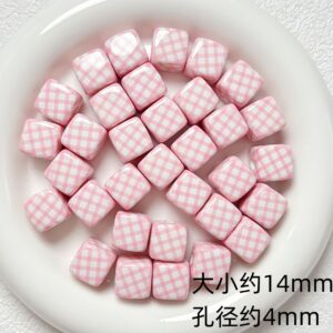 09-pink twill plaid / Size is about 14mm, hole diameter is about 4mm