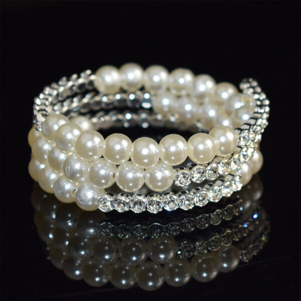 oly-af1b0a579011a9ff4dc816d09dfd7630 Wholesale Chic Silver Tone Rhinestone Pearl Wrap Open Cuff Bangle Multi Layer French Women S Bracelet Party Gift Fashion Accessory