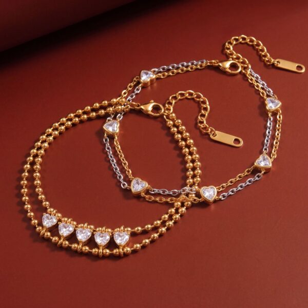 oly-afeaf556f5772ab142396034dba65ce8 Wholesale Double Layer Stainless Steel Love Bracelet With Zircon Flower Tone Electroplated Unisex Jewelry Accessory For Everyday Wear