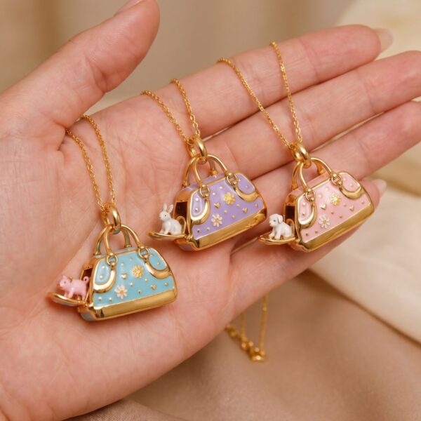 oly-b028b0181ac1fce21fcd166046121fd6 Wholesale Copper Electroplated Open Close Handbag Pendant Necklace Cute Animal Dog Rabbit Pig Charm Gift Jewelry Accessory