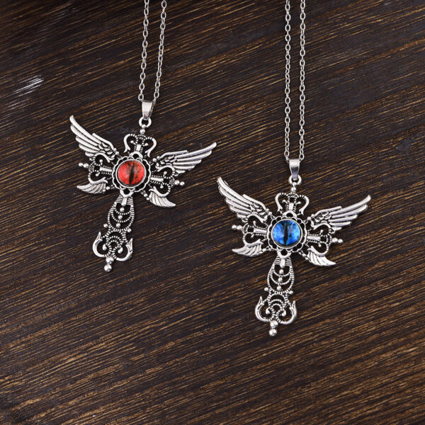 Wholesale Trendy Angel Wing Evil Eye Cross Pendant Necklace Fashion Jewelry Accessory Gift For Boutique Resale