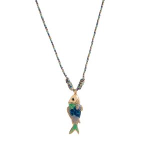 Blue-green fish necklace (40mm pendant)