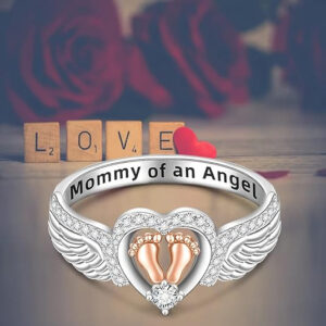 oly-b04d09fbbfb45c4b67cc467d4e8b22bc Wholesale Angel Wing Heart Ring Silver Alloy Fashion Jewelry Gift For Mom