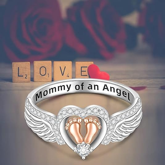 Wholesale Angel Wing Heart Ring Silver Alloy Fashion Jewelry Gift For Mom