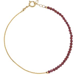 Dark red beaded half gold bracelet