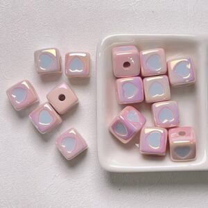 07-Pink Blue Square Love / Size about 12*12mm, aperture about 3mm