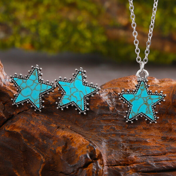 oly-b10eacc8e180a081b1adb6c4f6c81847 Wholesale Trendy Western Turquoise Star Earrings Necklace Set Vintage Electroplated Zinc Alloy Jewelry For Party Boutique Resale