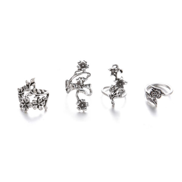 oly-b12dc2f870b12f5d8354bcd6c2868a8a Wholesale Retro Floral Vine Ring Set Antique Silver Hollow Out Design Fashion Jewelry Accessory For Everyday Wear