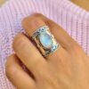 oly-b1754f38cca680d4698172c03f0d7095 Wholesale Bohemian Vintage Moonstone Ring Silver Geometric Mesh Party Gift Fashion Accessory