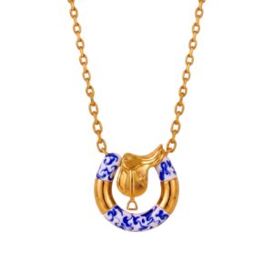 Saddle blue and white porcelain necklace