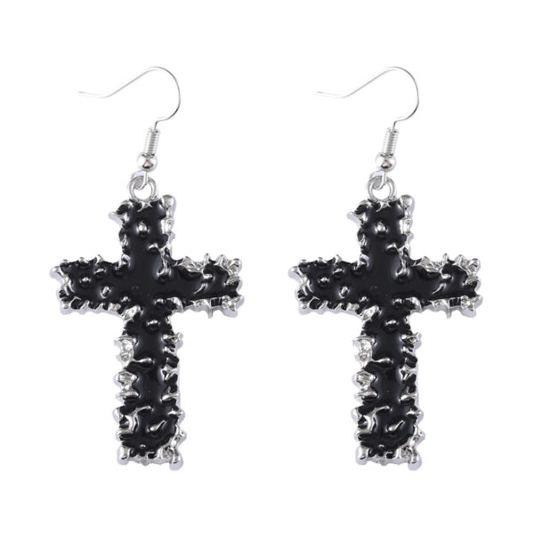 Wholesale Zinc Alloy Hip Hop Cross Jewelry Set Black Lava Texture Necklace And Earrings For Women Stylish Party Gift