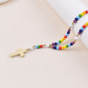 Wholesale Trendy Bohemian Colorful Cross Pendant Necklace Alloy Chain Jewelry Accessory For Everyday Wear