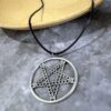 oly-b276474812d4ba582cfac471b86abead Wholesale Gothic Round Hollow Star Pendant Necklace Hip Hop Punk Style Ancient Silver Zinc Alloy Fashion Jewelry Accessory Gift Boutique Resale
