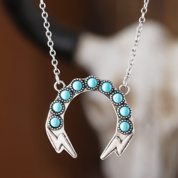 oly-b360c665744261beb771ef8cb795d119 Wholesale Bohemian Turquoise Necklace Ancient Silver Zinc Alloy Wheat Ear Lightning Pendant Everyday Fashion Jewelry Accessory