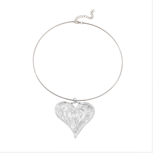 oly-b39d0adab5e4d2603c3e836d8d93a9ff Wholesale Vintage Retro Geometric Double Heart Pendant Choker Necklace Antique Silver Finish Chic Jewelry Accessory For Boutique Resale