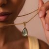 oly-b3c1fb648f1448d5df6f9324228bd7f7 Wholesale Titanium Steel Titanium Steel Diamond Cuban Chain Necklace Heart Pendant Green Stone Fashion Accessory Everyday Wear